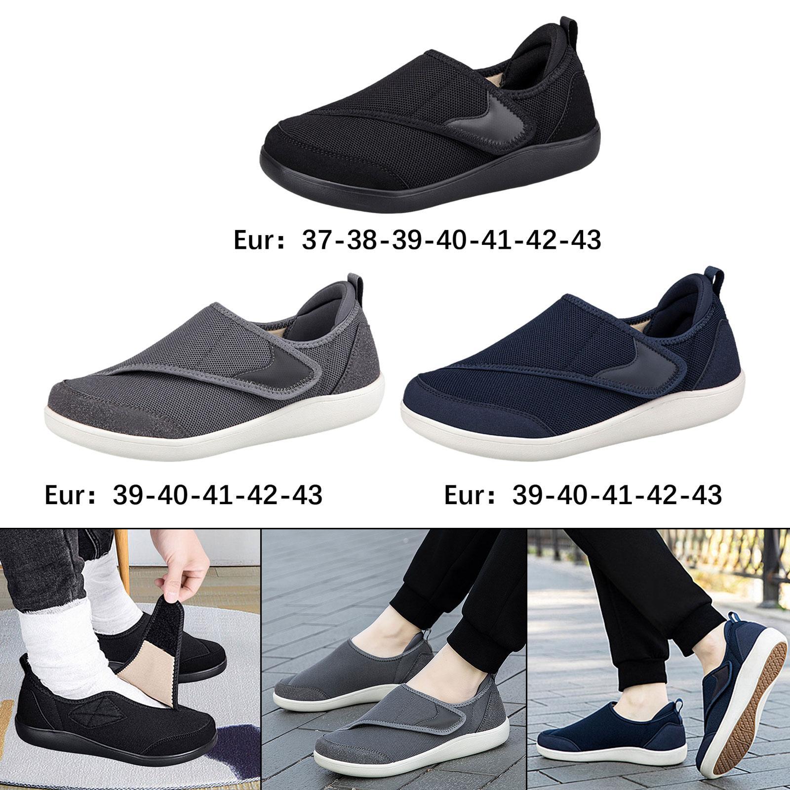 Men's Walking Shoes Low Top Cushioning Adjustable Strap Wide Round Toe Flats 37 Black