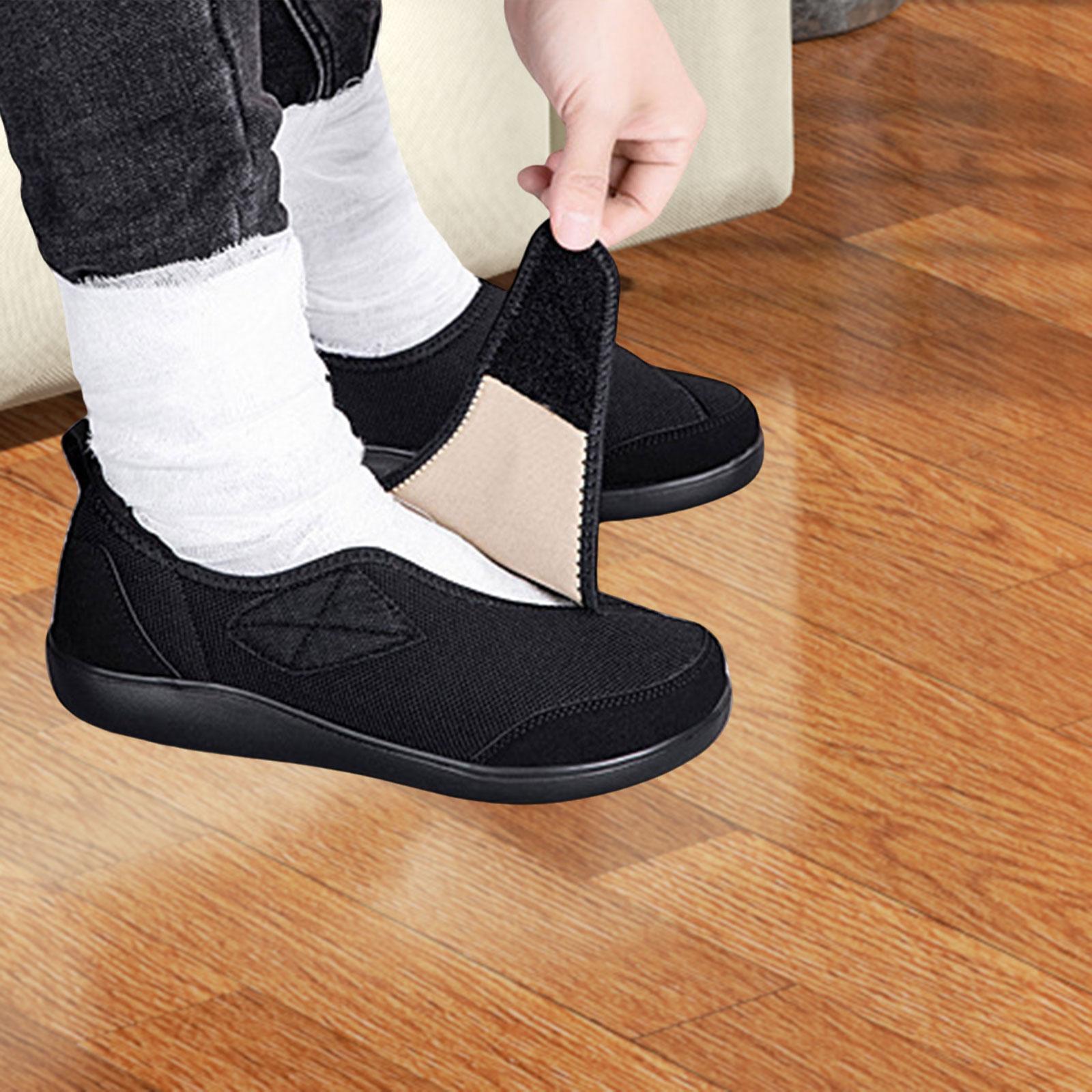 Men's Walking Shoes Low Top Cushioning Adjustable Strap Wide Round Toe Flats 37 Black