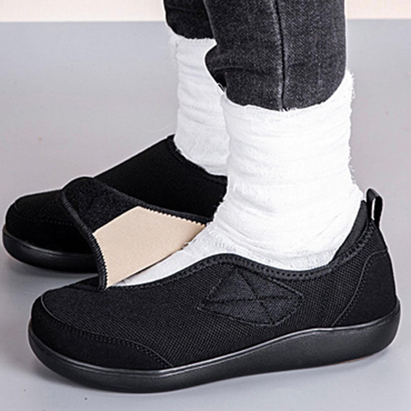 Men's Walking Shoes Low Top Cushioning Adjustable Strap Wide Round Toe Flats 40 Black