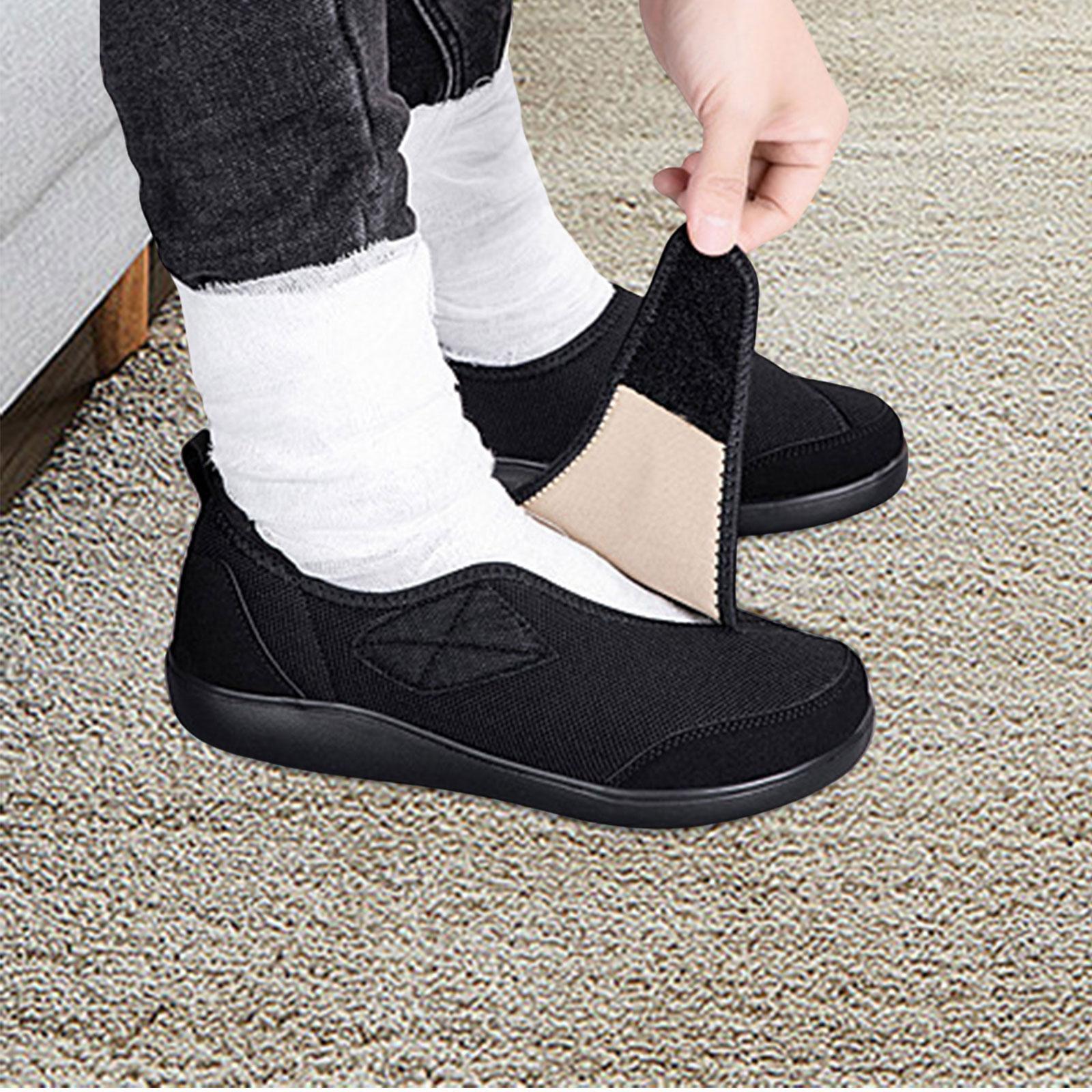 Men's Walking Shoes Low Top Cushioning Adjustable Strap Wide Round Toe Flats 41 Black