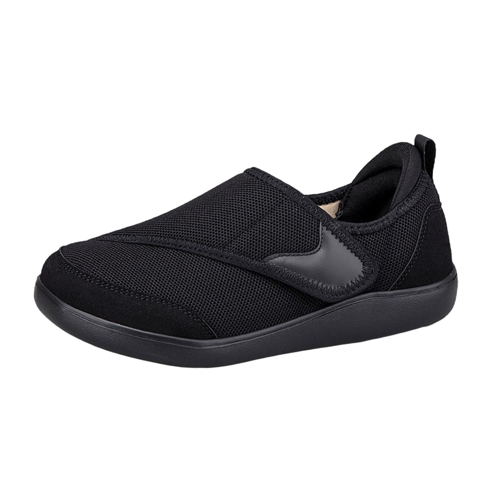Men's Walking Shoes Low Top Cushioning Adjustable Strap Wide Round Toe Flats 42 Black