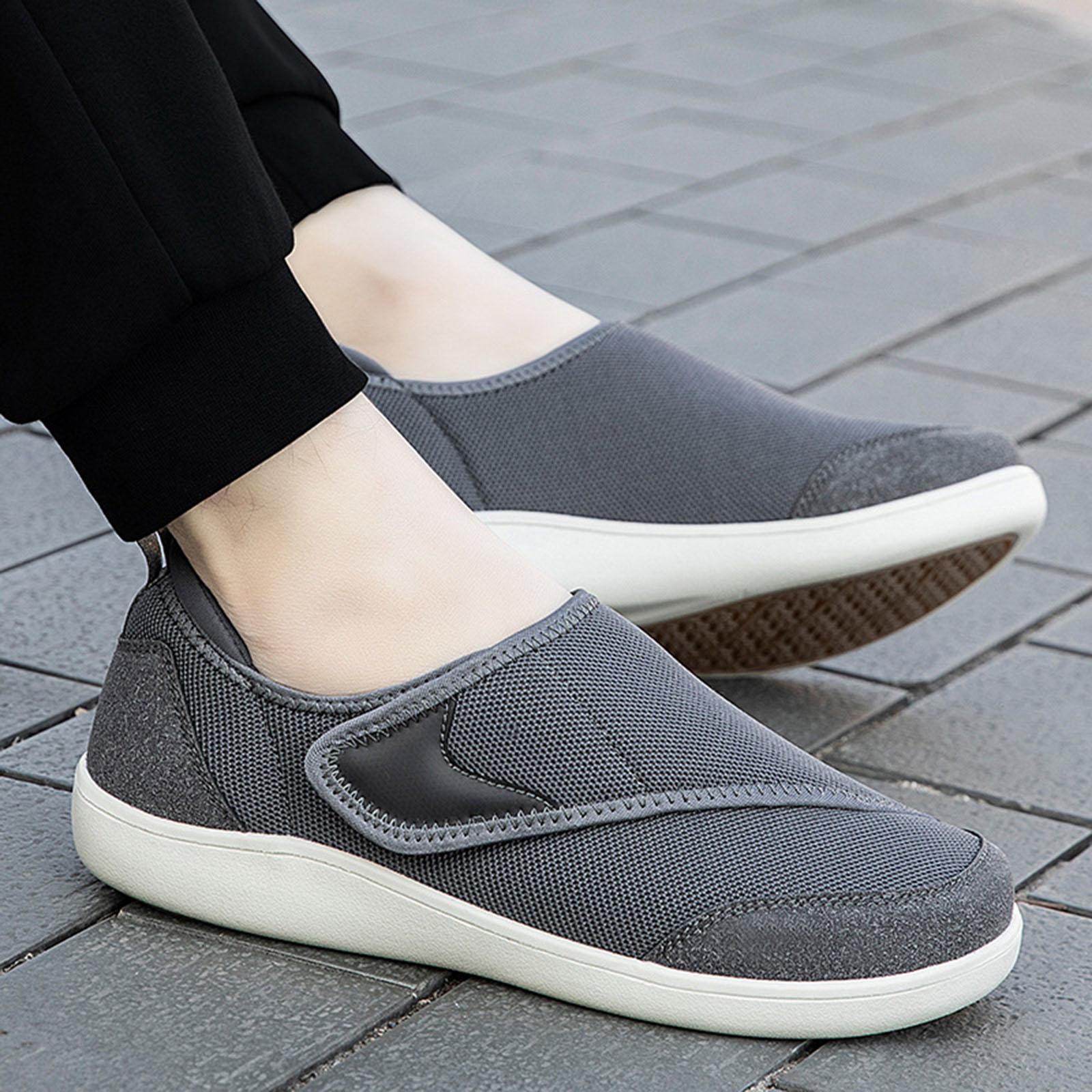 Men's Walking Shoes Low Top Cushioning Adjustable Strap Wide Round Toe Flats 40 Dark Gray