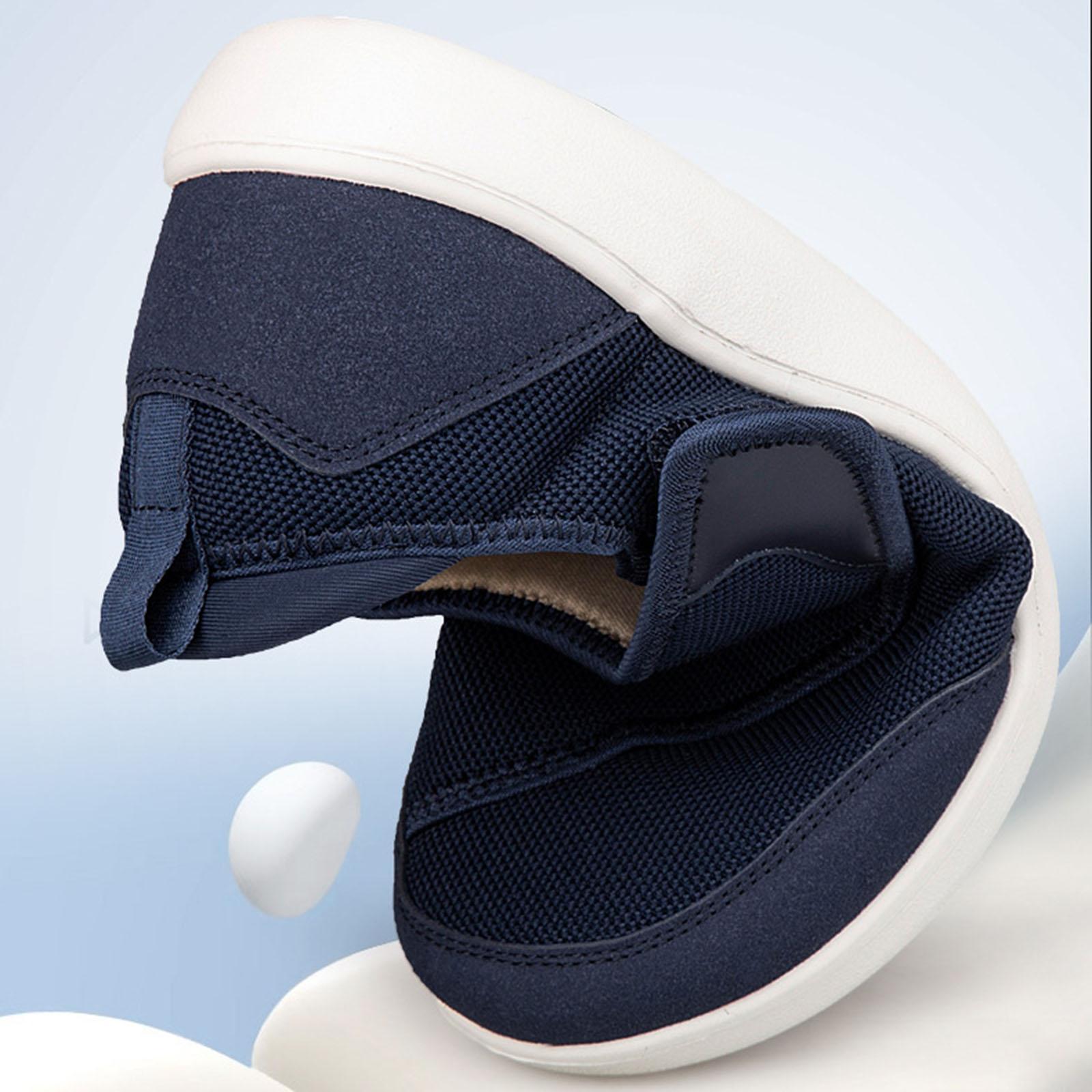 Men's Walking Shoes Low Top Cushioning Adjustable Strap Wide Round Toe Flats 40 Dark Blue