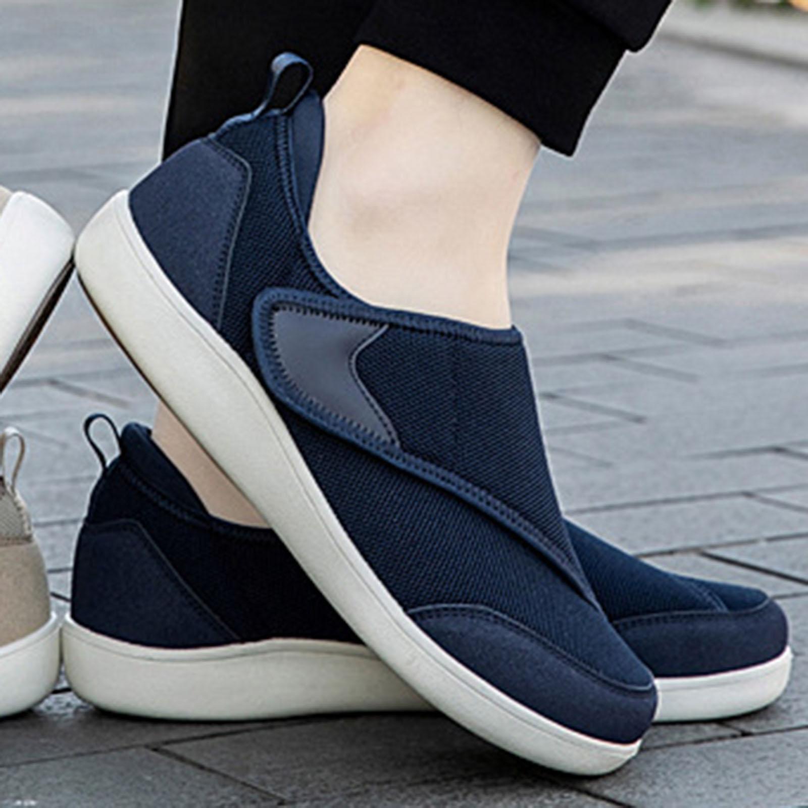 Men's Walking Shoes Low Top Cushioning Adjustable Strap Wide Round Toe Flats 41 Dark Blue