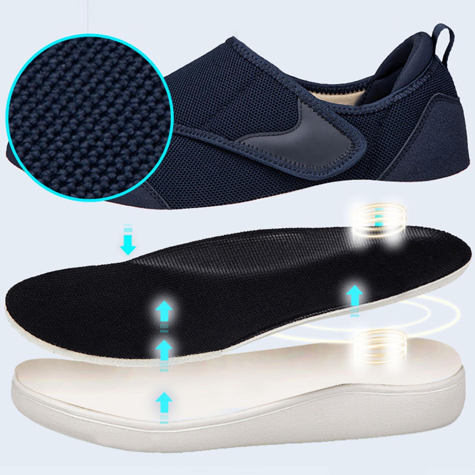 Men's Walking Shoes Low Top Cushioning Adjustable Strap Wide Round Toe Flats 41 Dark Blue