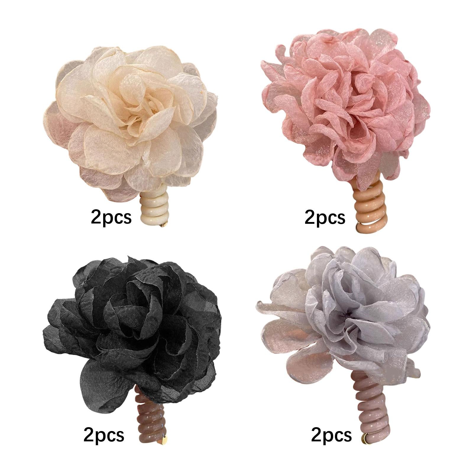 2Pcs Flower Hair Bands Headwear Camellia Hairties for Club Birthday New Year white