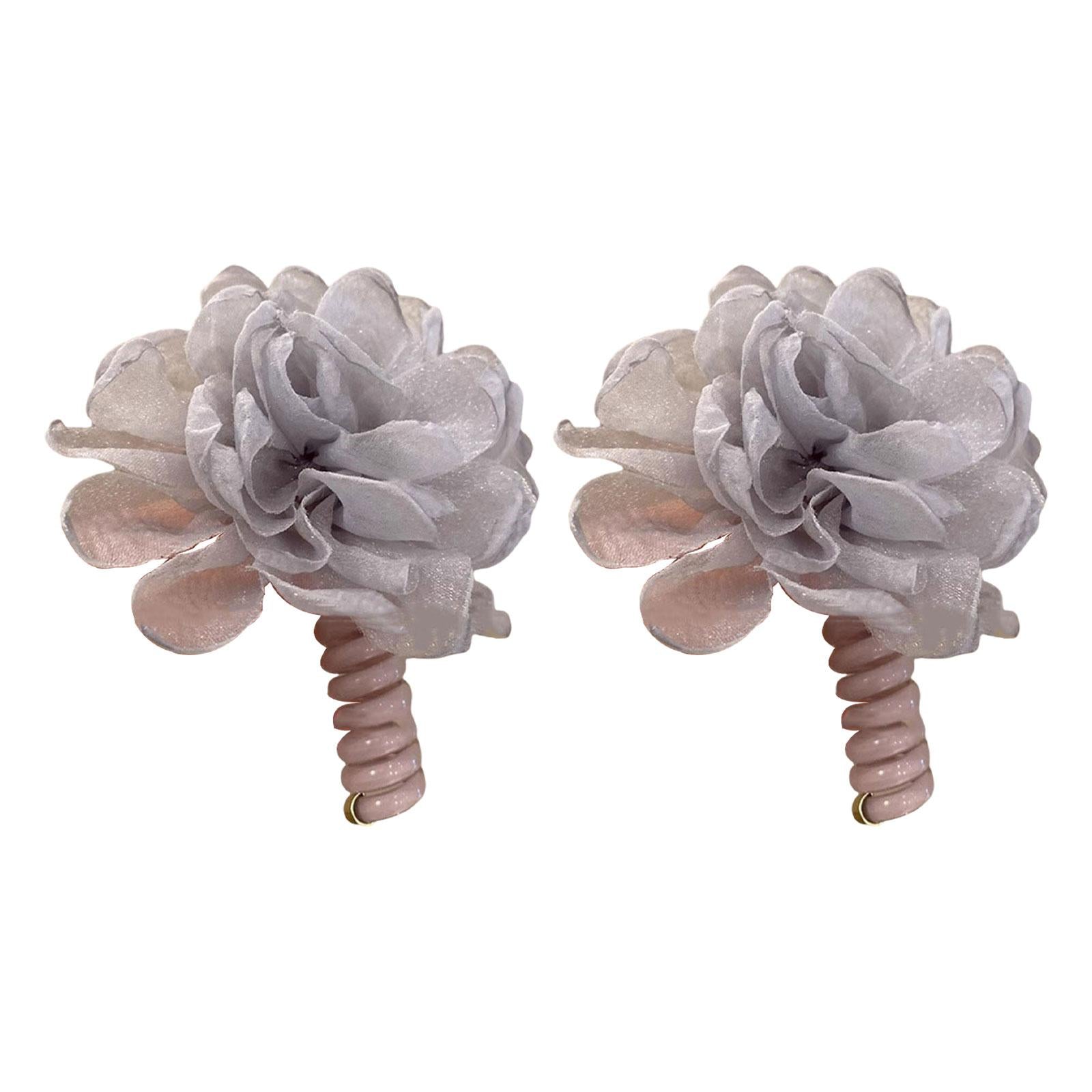 2Pcs Flower Hair Bands Headwear Camellia Hairties for Club Birthday New Year gray