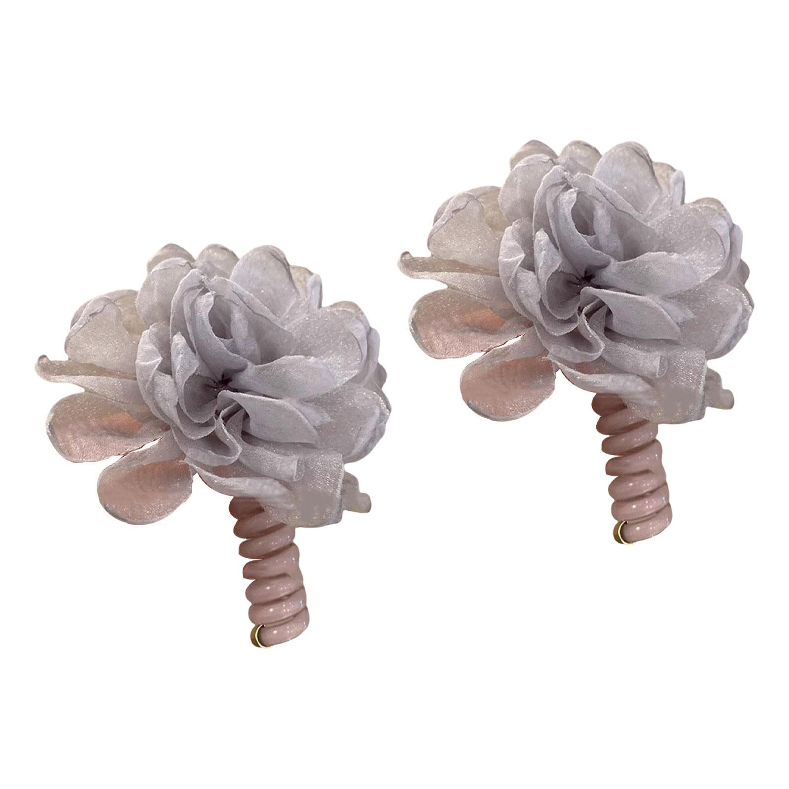 2Pcs Flower Hair Bands Headwear Camellia Hairties for Club Birthday New Year gray