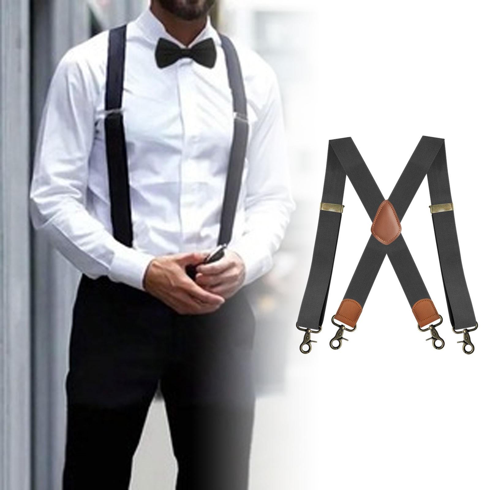 Suspender for Men Fashion Elastic Wide Suspenders for Costume Party Business Dark Grey