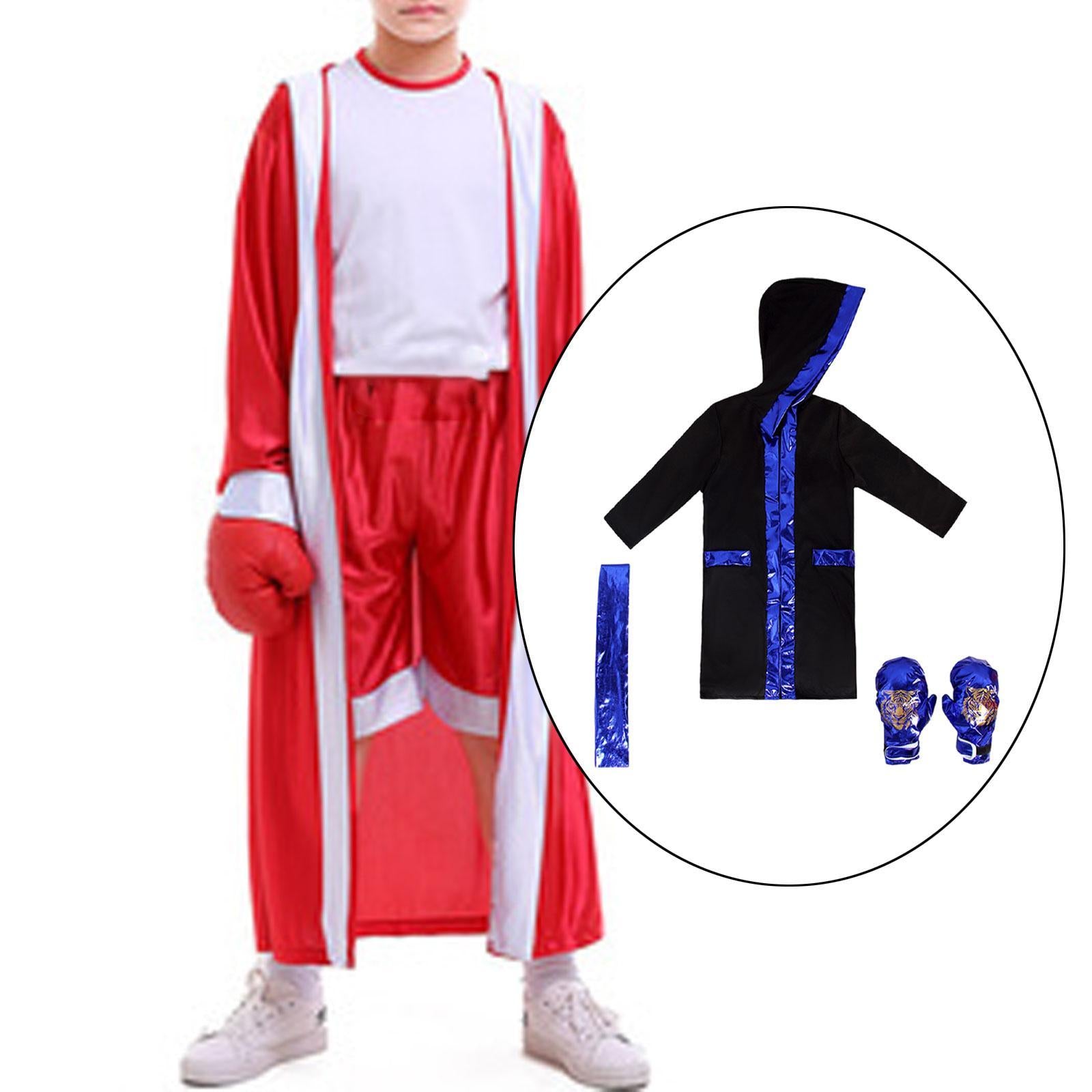 Halloween Children's Boxing Costume for Carnival Breathable Role Play Outfit Black Blue S to M