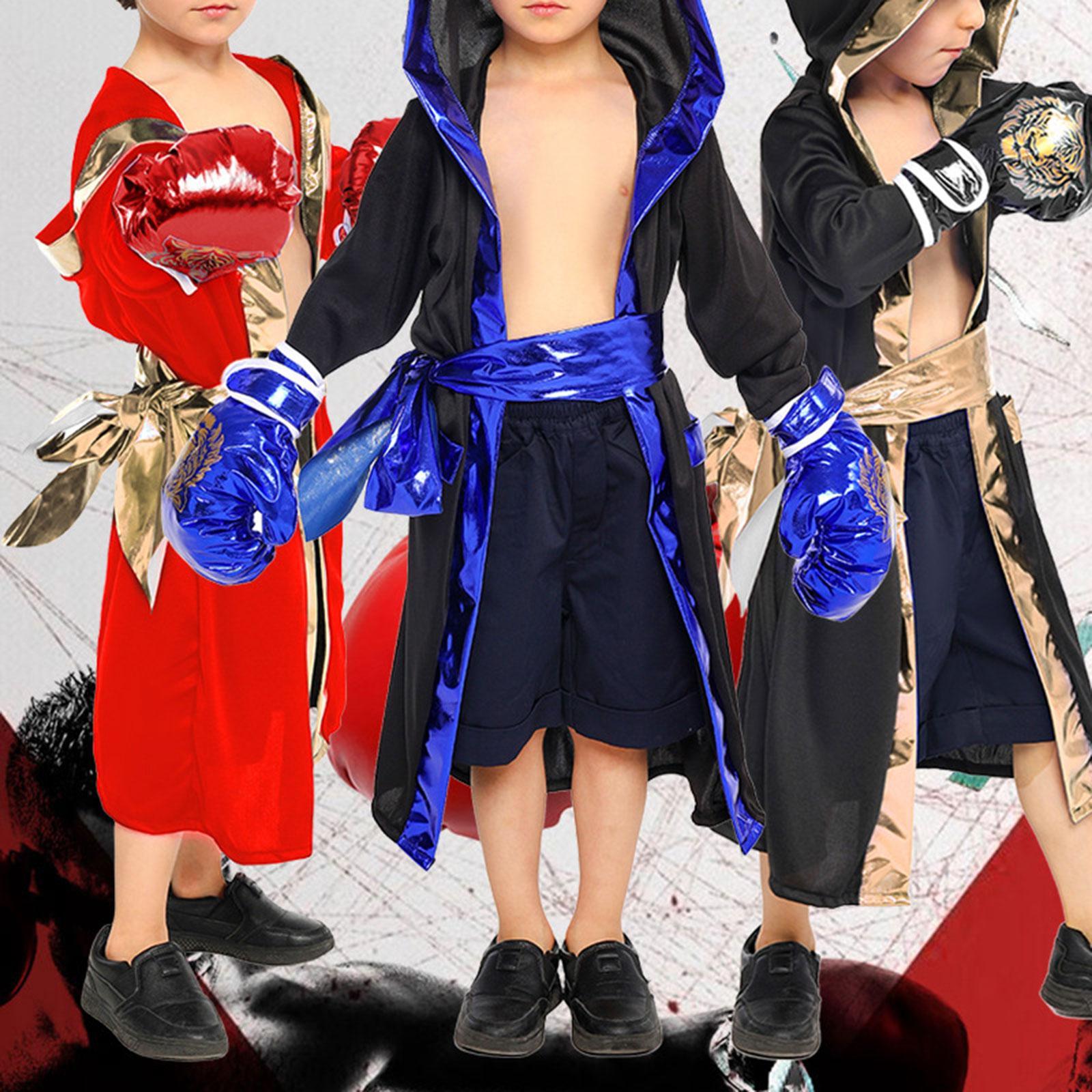 Halloween Children's Boxing Costume for Carnival Breathable Role Play Outfit Black Blue L to XL