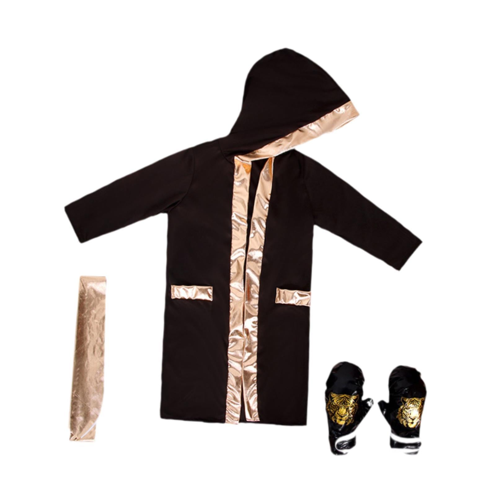 Halloween Children's Boxing Costume for Carnival Breathable Role Play Outfit Black Gold L to XL