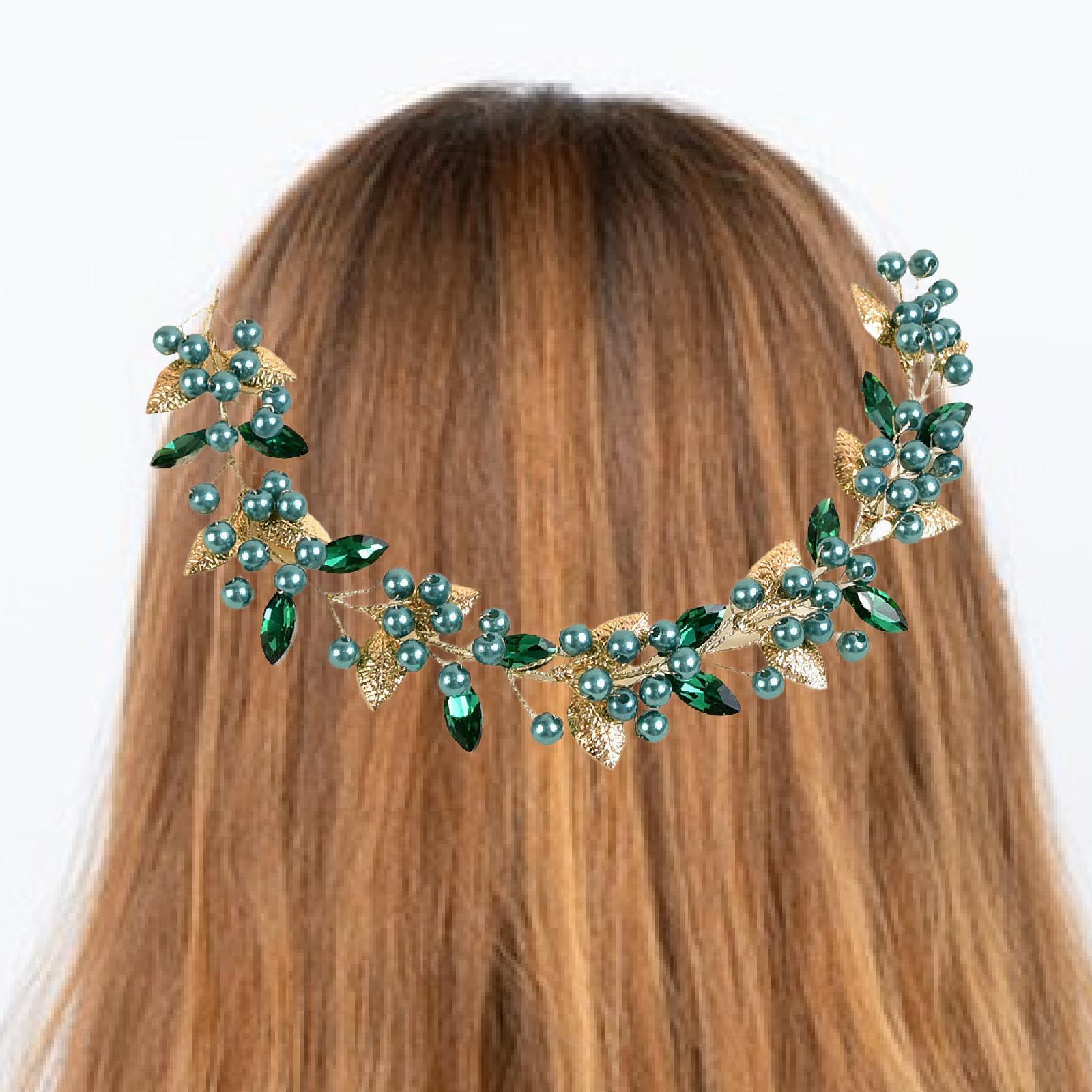Bride Wedding Hair Vine Hair Pieces for Dress up Stage Performance Carnivals Green