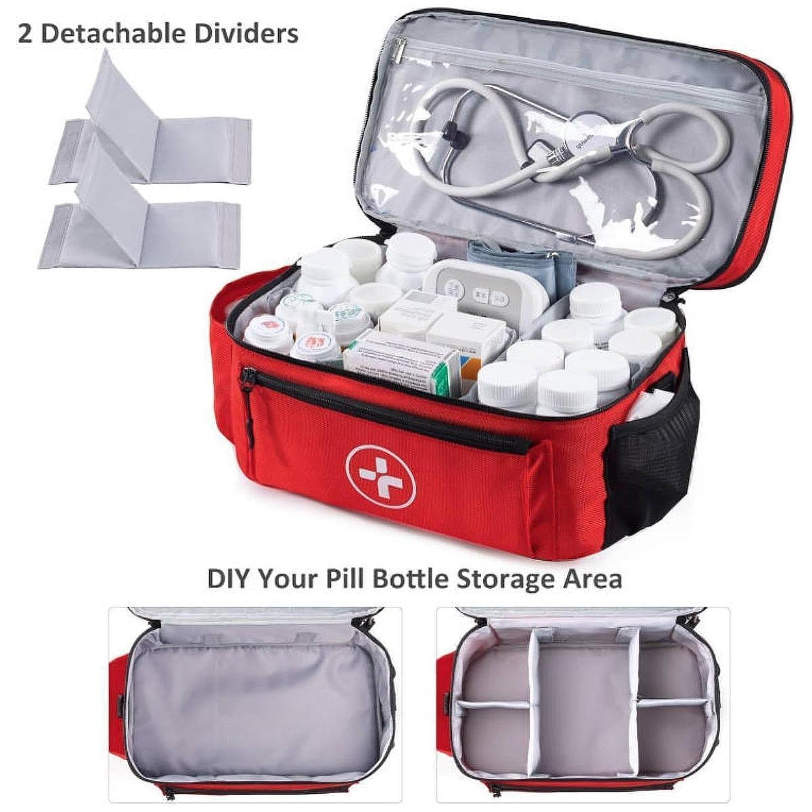 Empty First Aid Bag with Handle Emergency Supplies Pouch for Home Car Travel Red