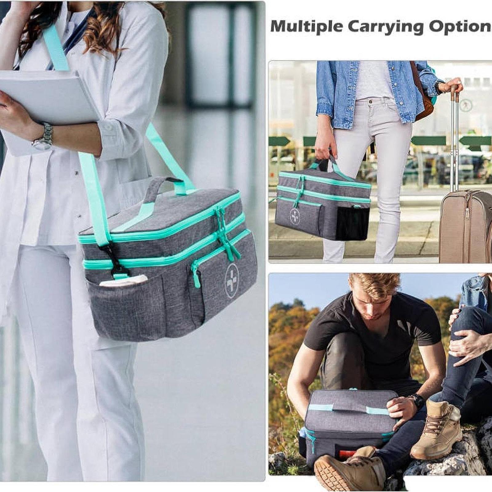 Empty First Aid Bag with Handle Emergency Supplies Pouch for Home Car Travel Gray