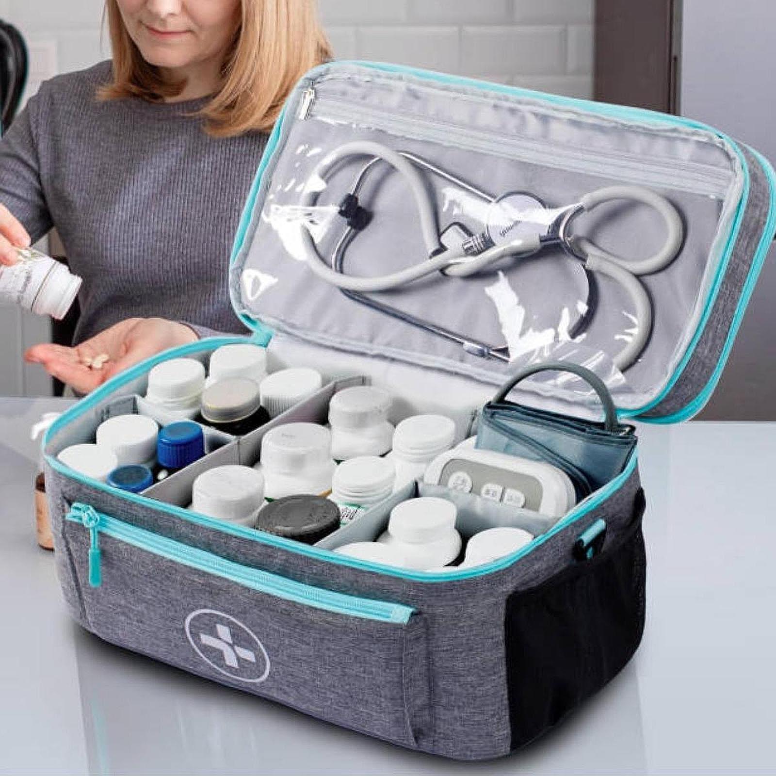 Empty First Aid Bag with Handle Emergency Supplies Pouch for Home Car Travel Gray
