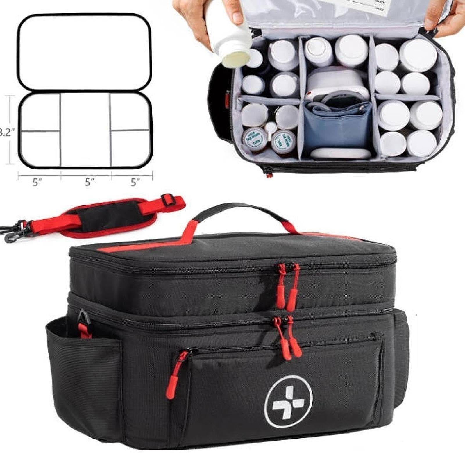 Empty First Aid Bag with Handle Emergency Supplies Pouch for Home Car Travel Black