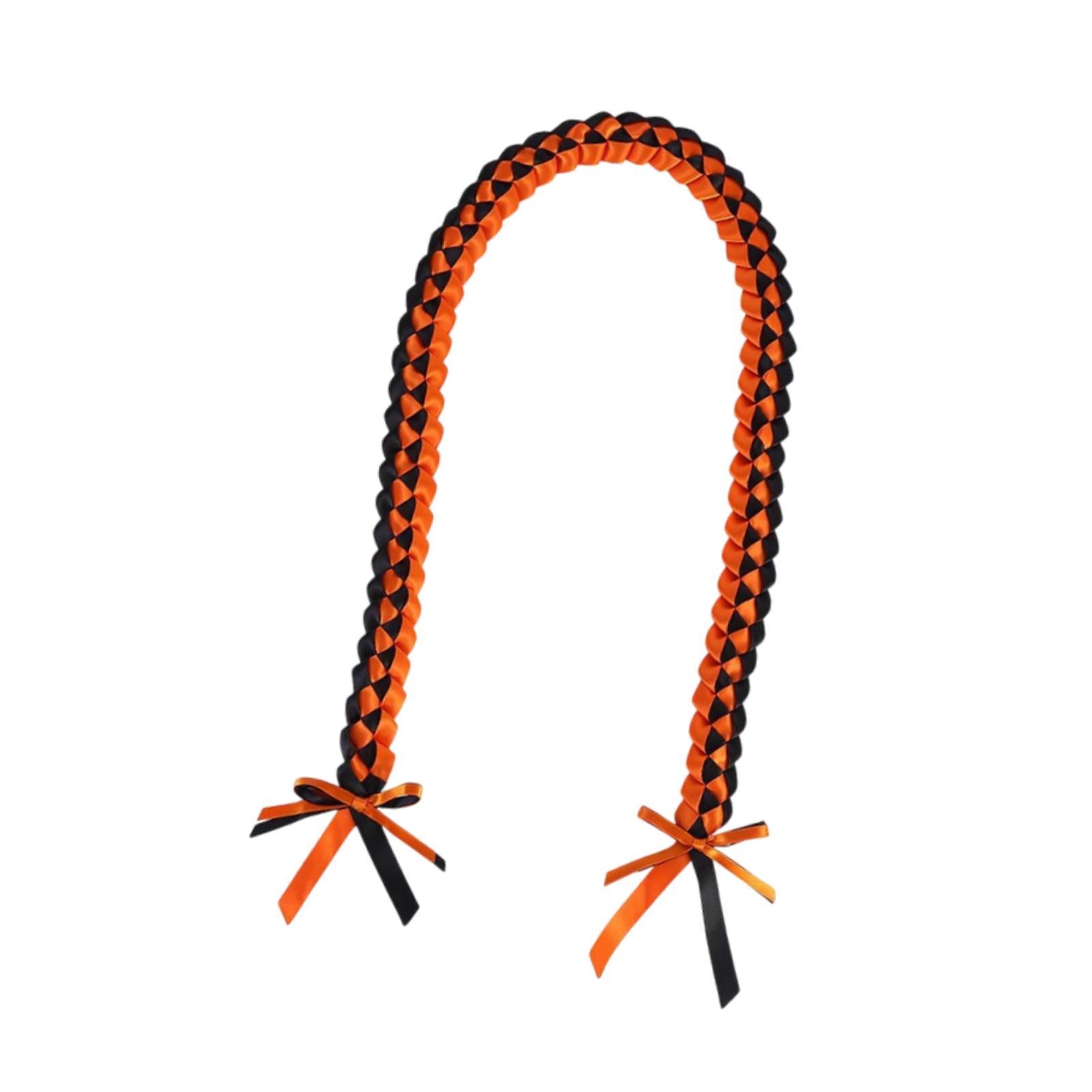 Handmade Double Braided Necklace Honor Cord Stole Sash 47inch Graduation Lei Black Orange