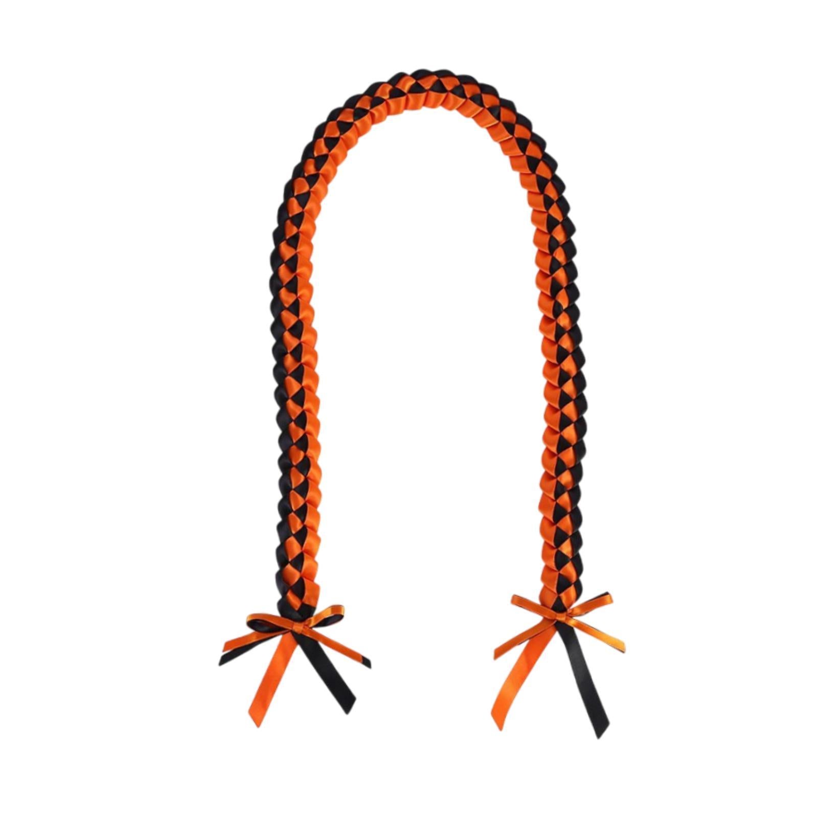 Handmade Double Braided Necklace Honor Cord Stole Sash 47inch Graduation Lei Black Orange