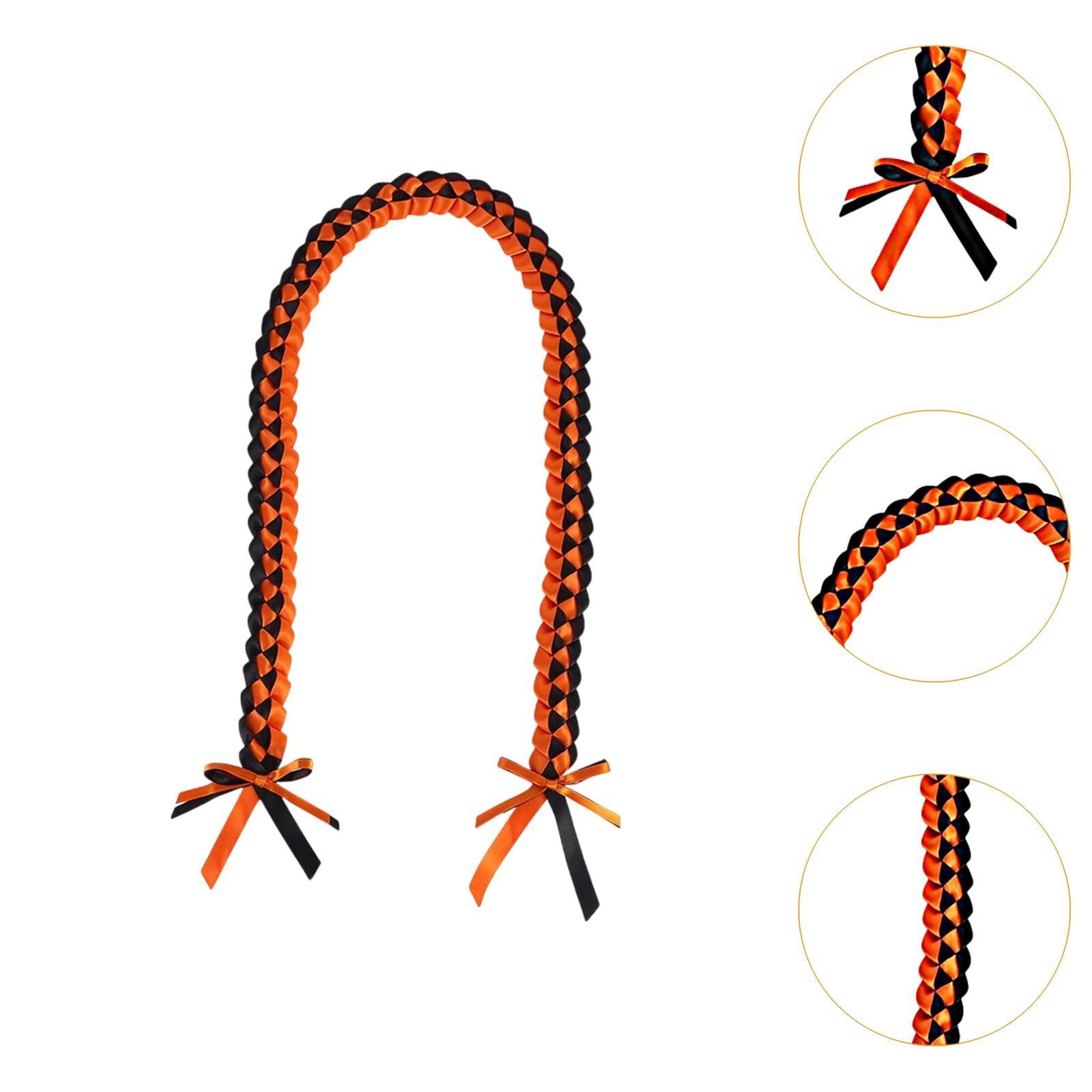 Handmade Double Braided Necklace Honor Cord Stole Sash 47inch Graduation Lei Black Orange