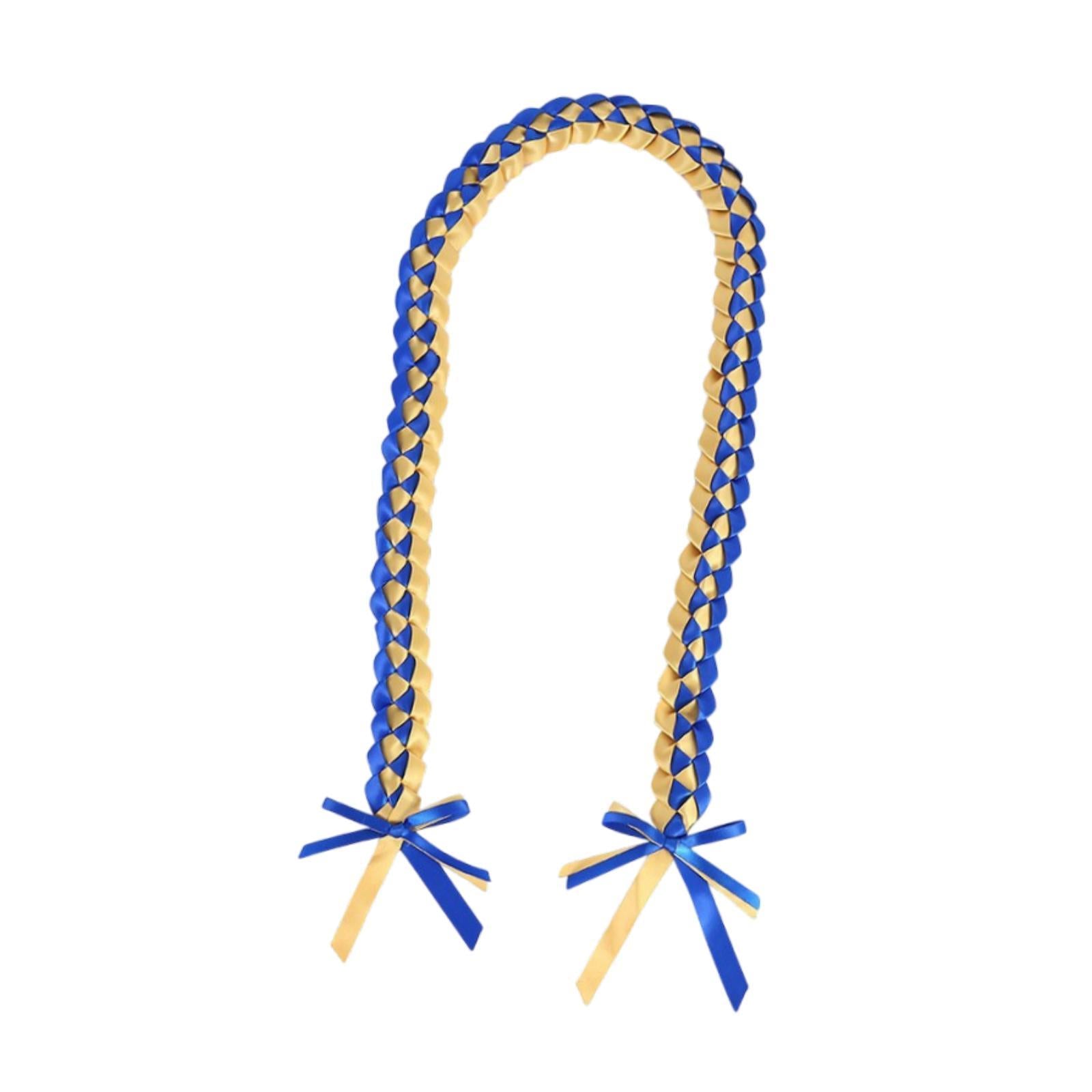 Handmade Double Braided Necklace Honor Cord Stole Sash 47inch Graduation Lei Gold Blue