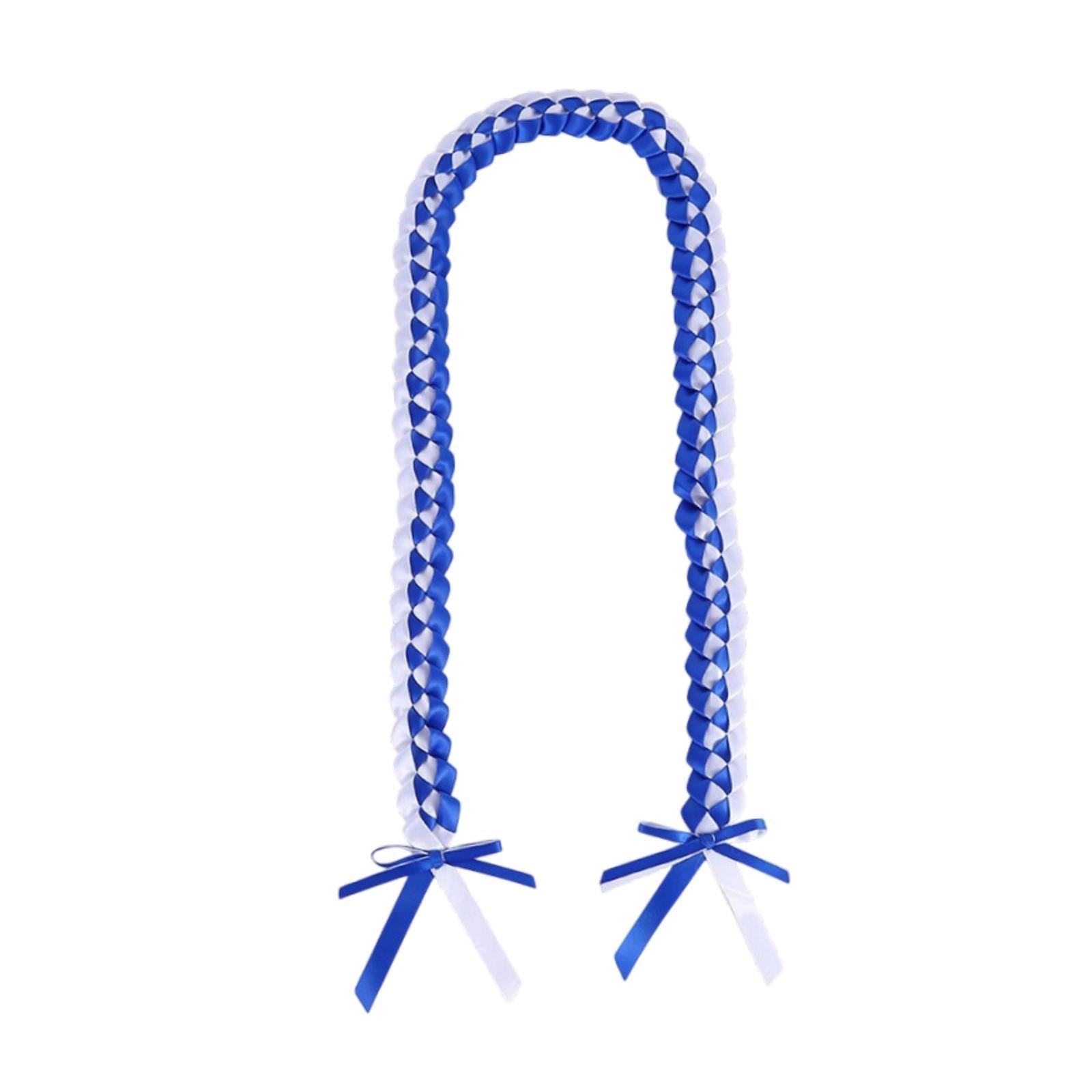 Handmade Double Braided Necklace Honor Cord Stole Sash 47inch Graduation Lei Blue White