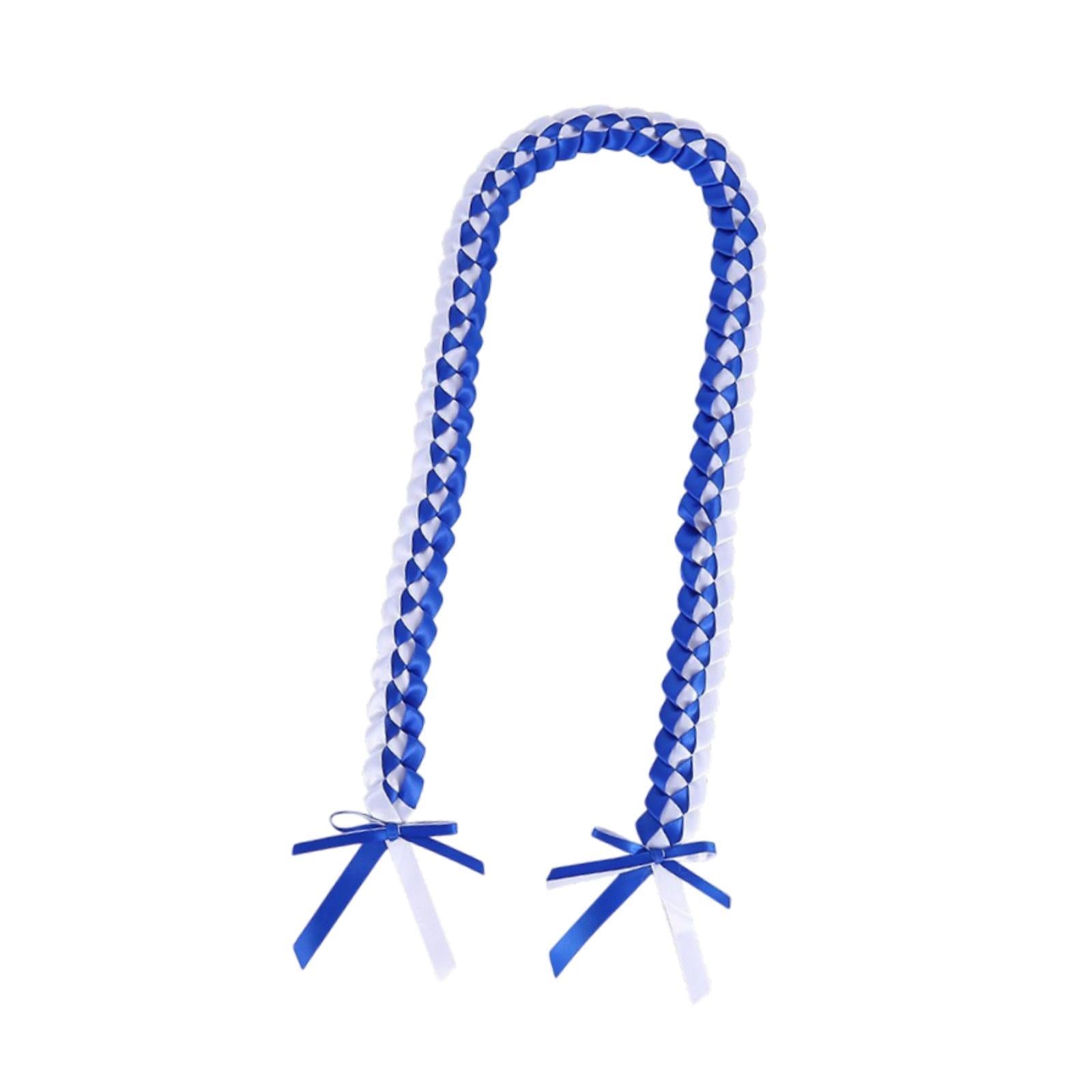 Handmade Double Braided Necklace Honor Cord Stole Sash 47inch Graduation Lei Blue White