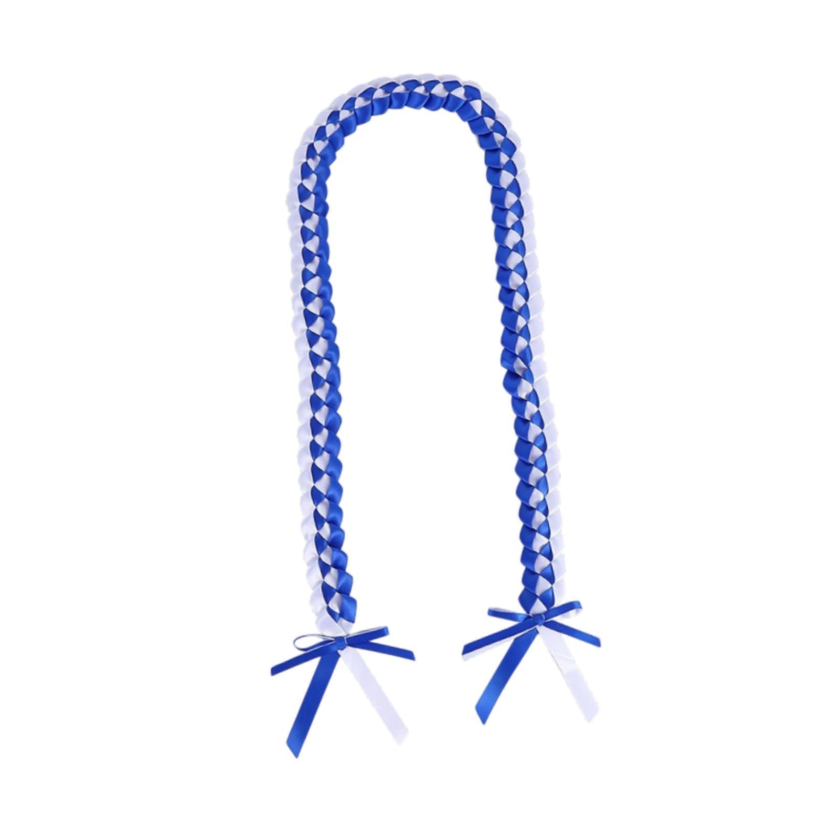 Handmade Double Braided Necklace Honor Cord Stole Sash 47inch Graduation Lei Blue White