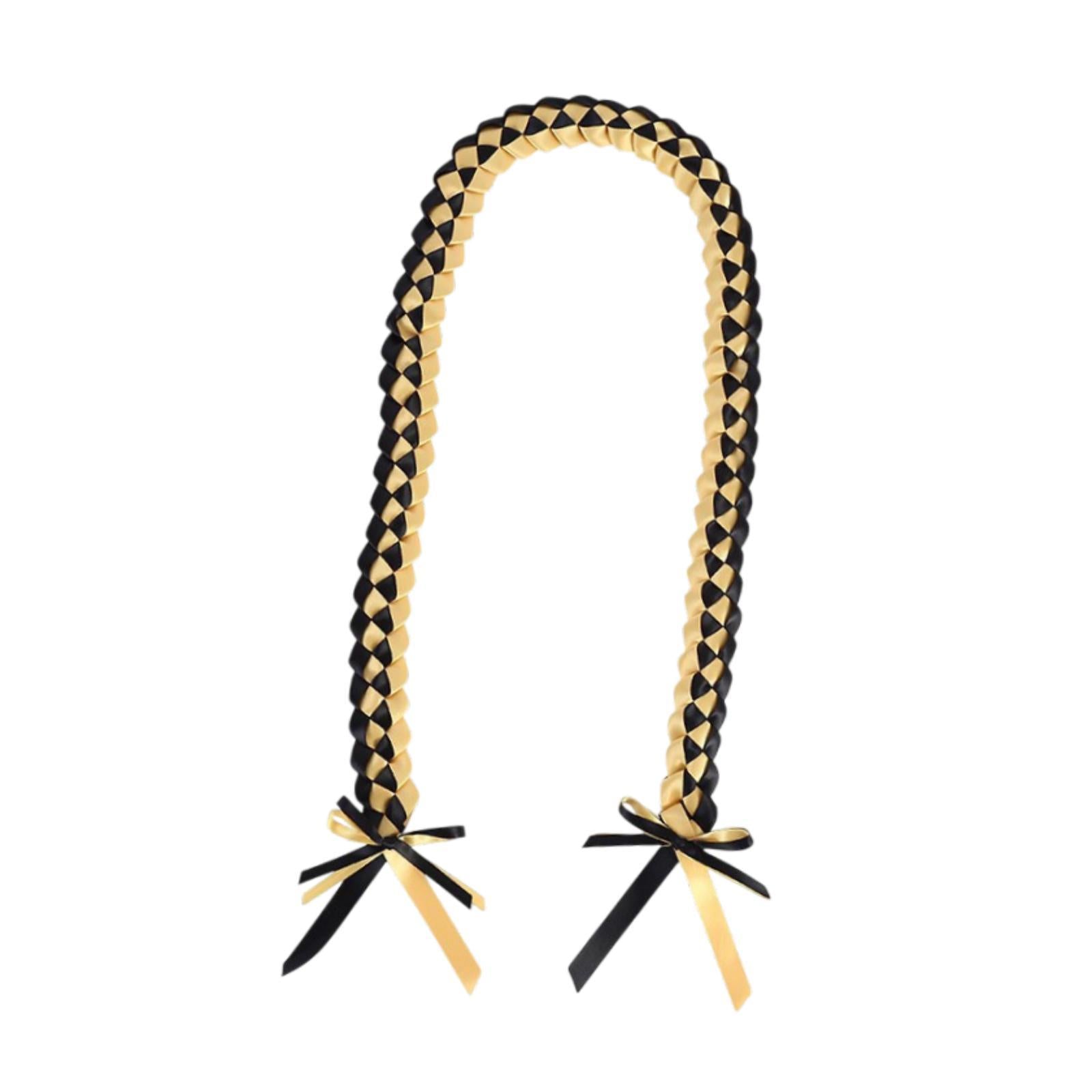 Handmade Double Braided Necklace Honor Cord Stole Sash 47inch Graduation Lei Black Gold
