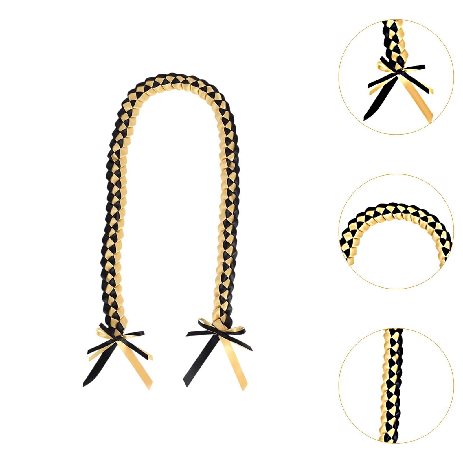 Handmade Double Braided Necklace Honor Cord Stole Sash 47inch Graduation Lei Black Gold