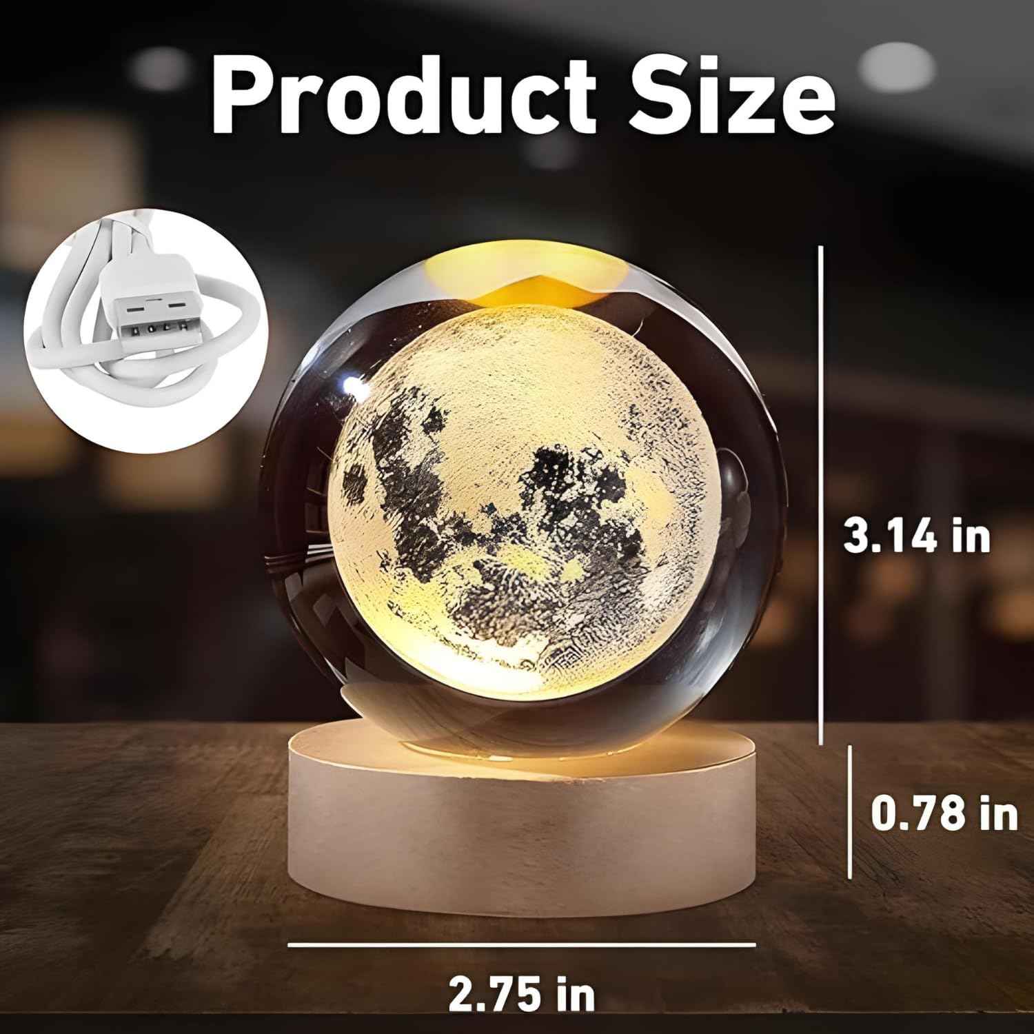 3D Acrylic LED Night Light with Durable Plastic Base Decorative Table Lamp (Moon Pack of 2)