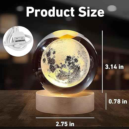 3D Crystal Ball Space Lamp and Crystal Moon Lamp USB Powered Night Lights(Combo )