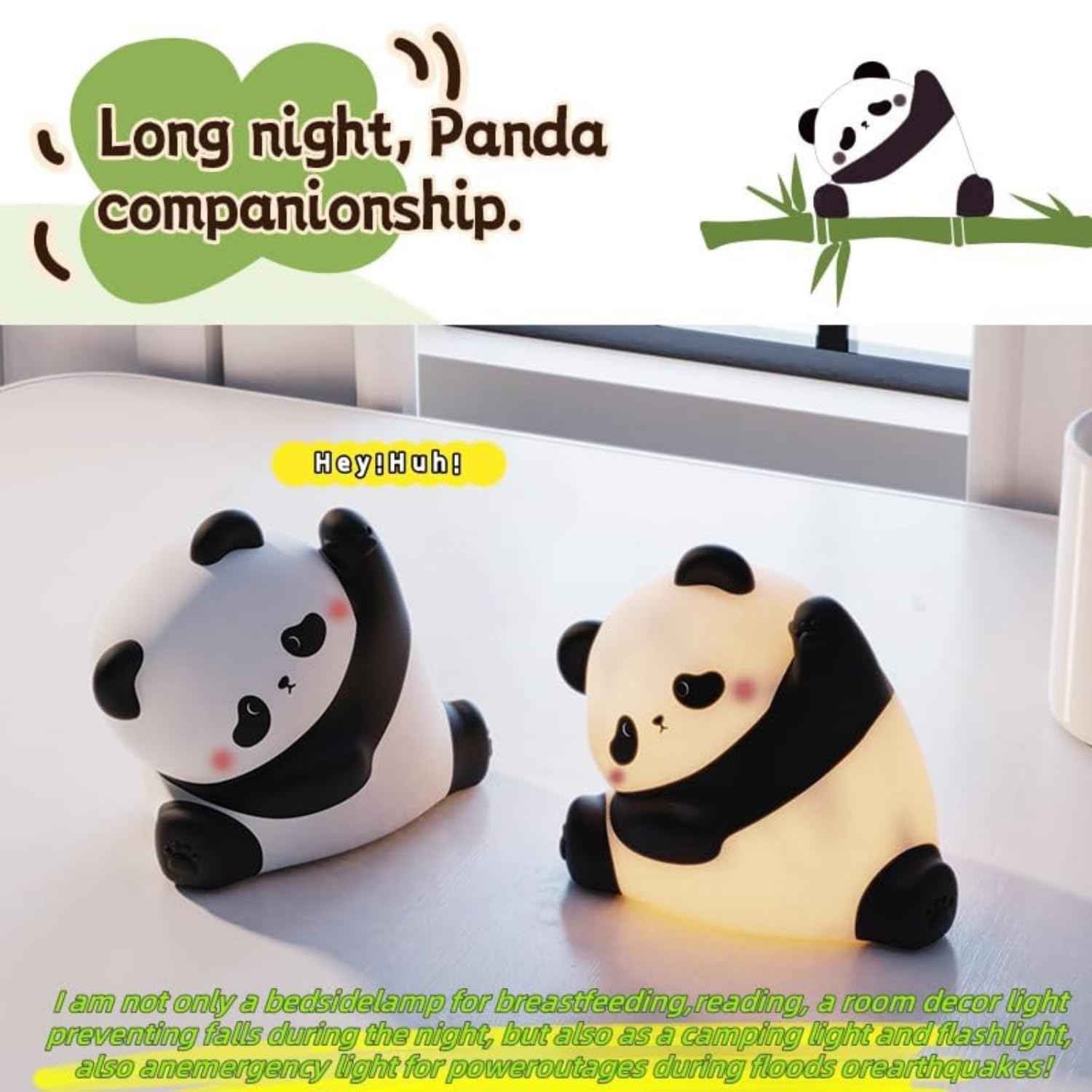 Panda-Themed LED Night Light with soft silicone, 7-color changing lights, and USB rechargeable—great for kids’ rooms or as a cute gift.