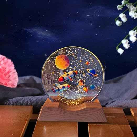 3D Acrylic LED Night Light with Durable Plastic Base Decorative Table Lamp (Colorful Rocket Design)