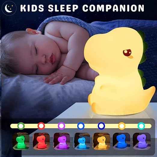 Cute Silicone Dinosaur Night Lamp – USB Rechargeable LED Night Light with Touch Control for Kids Room & Nursery