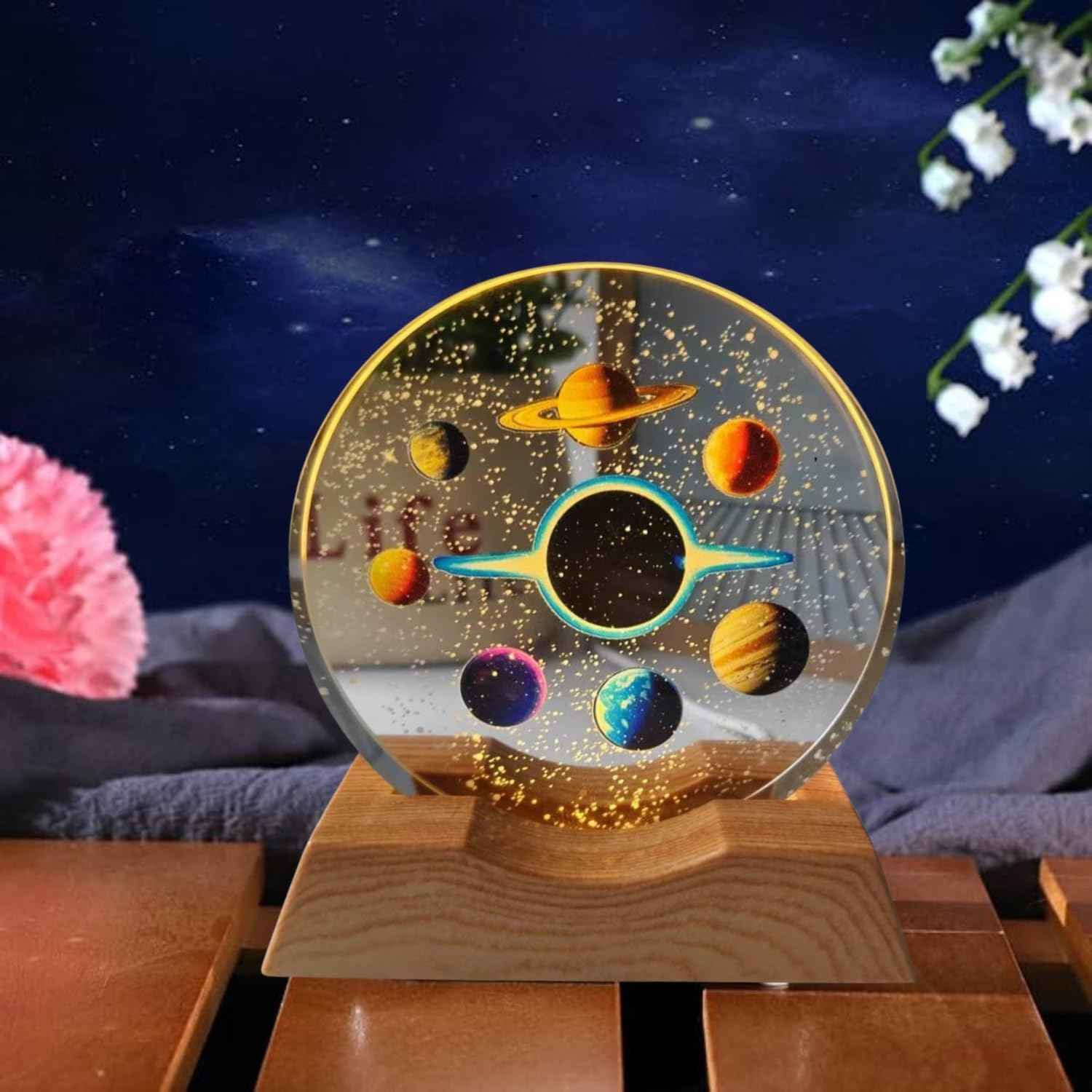 3D Acrylic LED Night Light with Durable Plastic Base Decorative Table Lamp (Space Design)