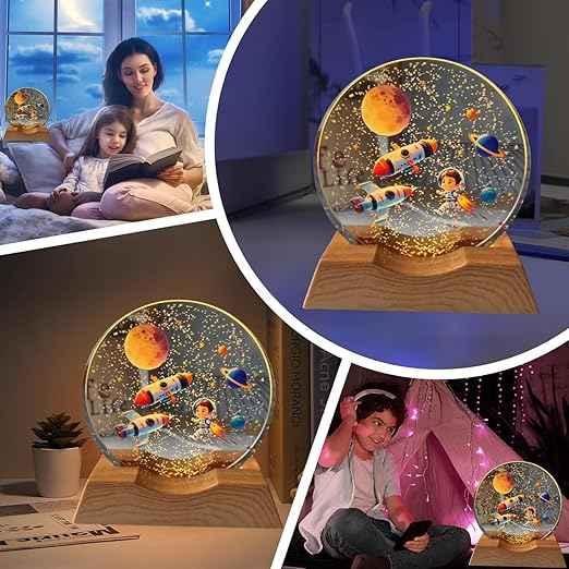 3D Acrylic LED Night Light with Durable Plastic Base Decorative Table Lamp (Colorful Rocket Design)