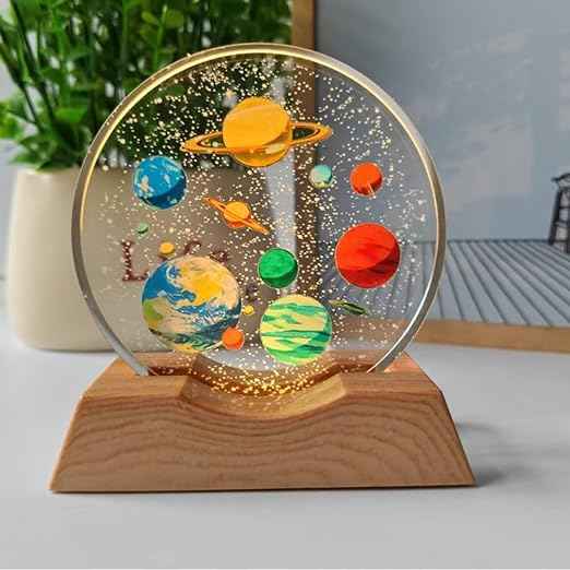3D Acrylic LED Night Light with Durable Plastic Base Decorative Table Lamp (Planet Design)