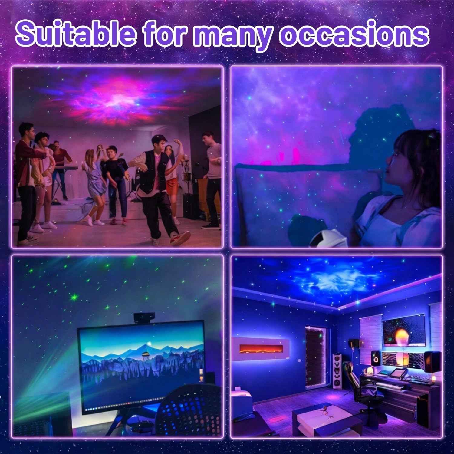Astronaut Galaxy Projector Night Light with 360° rotating nebula, remote control, timer, and adjustable head—perfect for bedrooms, gaming rooms, and décor.