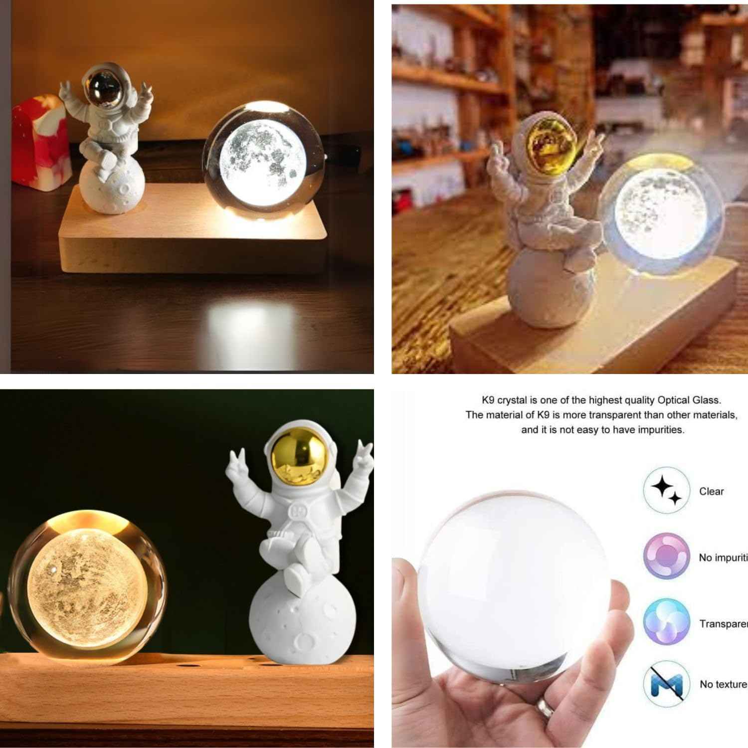 3D Acrylic LED Night Light with Durable Plastic Base Decorative Table Lamp (Crystal Moon Lamp with Astronaut)