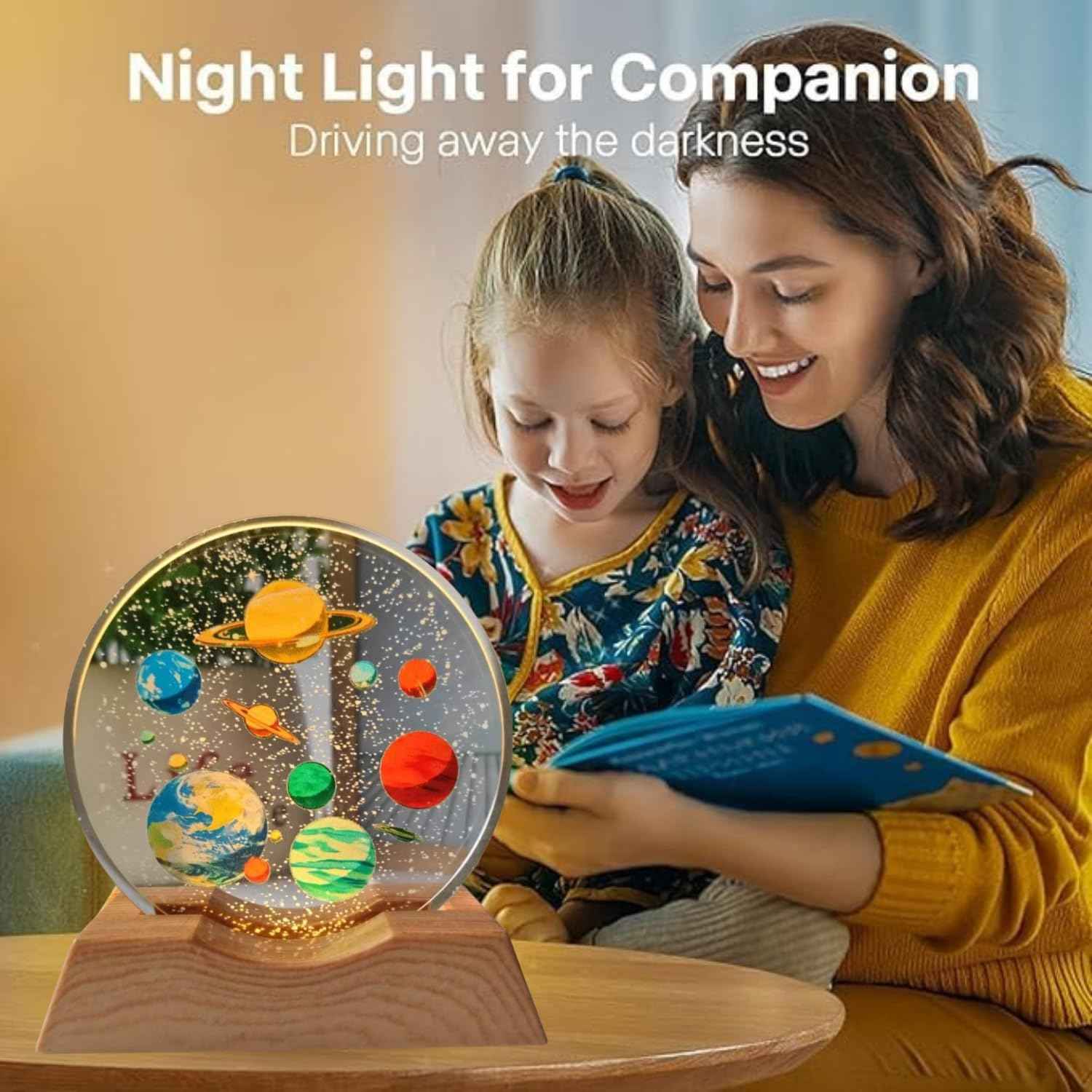 3D Acrylic LED Night Light with Durable Plastic Base Decorative Table Lamp (Planet Design)