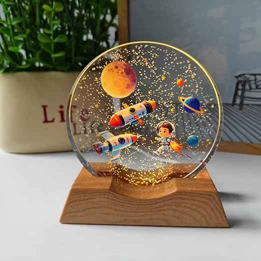 3D Acrylic LED Night Light with Durable Plastic Base Decorative Table Lamp (Colorful Rocket Design)
