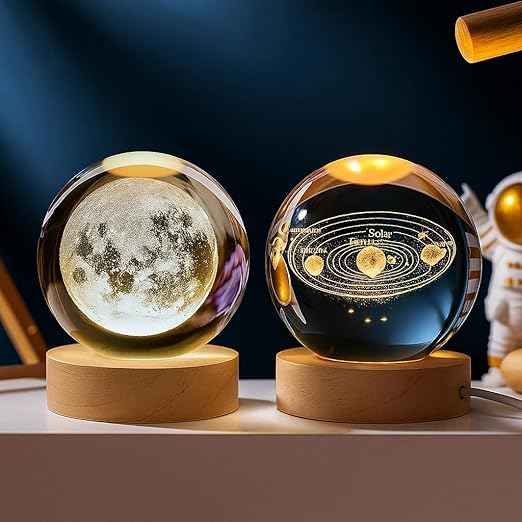 3D Acrylic LED Night Light with Durable Plastic Base Decorative Table Lamp (Moon and Solar Combo)