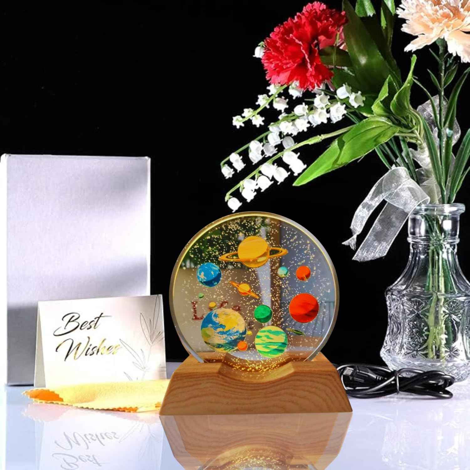 3D Acrylic LED Night Light with Durable Plastic Base Decorative Table Lamp (Planet Design)