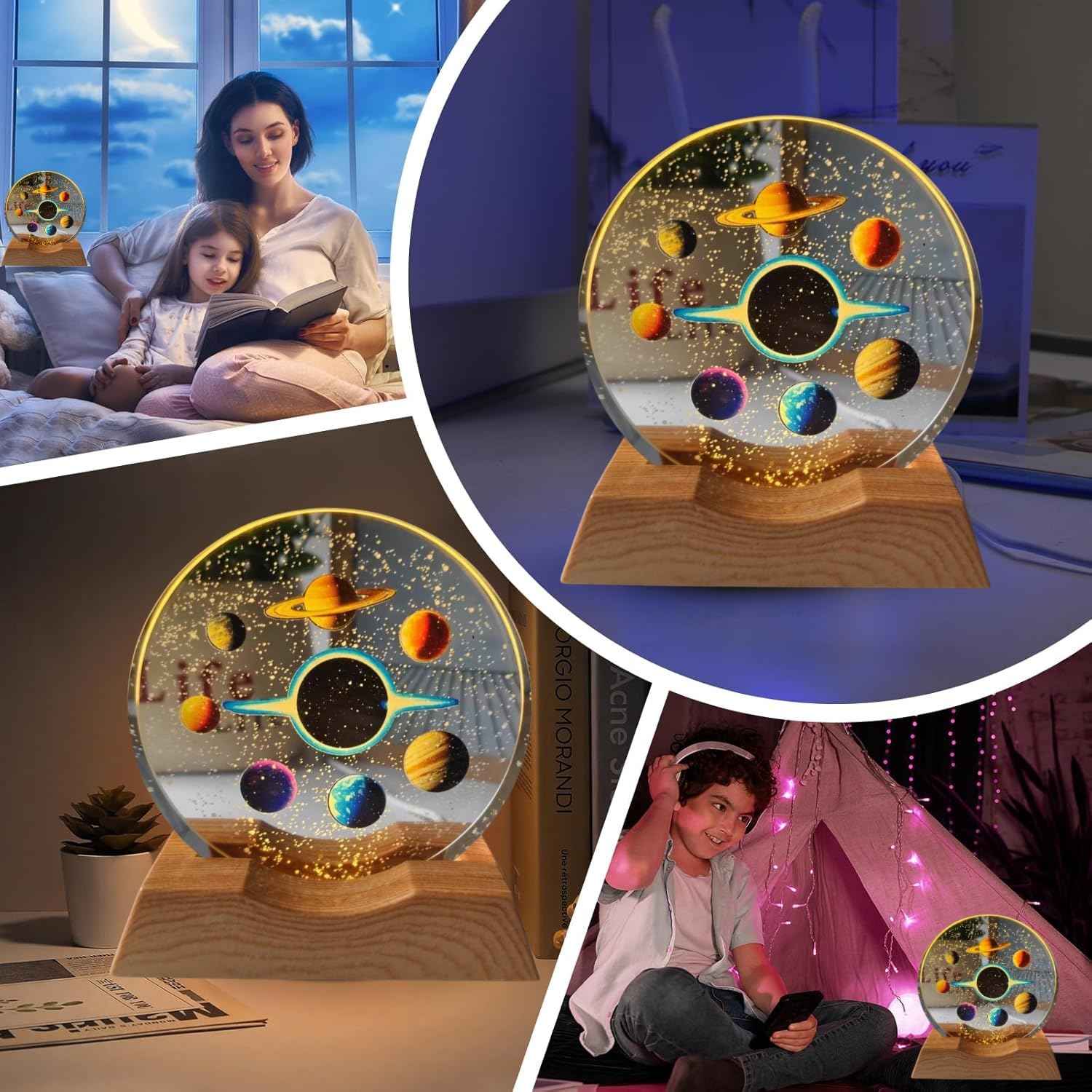 3D Acrylic LED Night Light with Durable Plastic Base Decorative Table Lamp (Space Design)