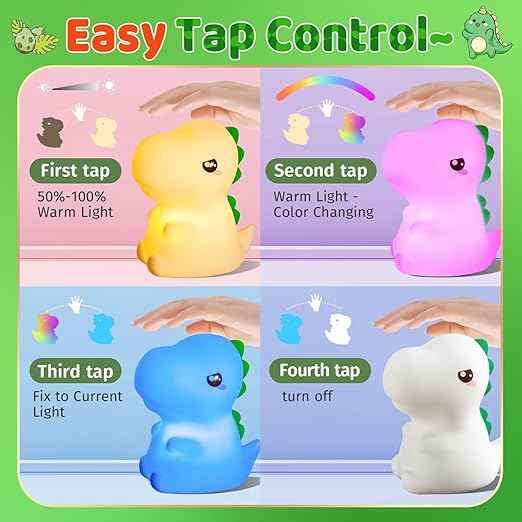Cute Silicone Dinosaur Night Lamp – USB Rechargeable LED Night Light with Touch Control for Kids Room & Nursery