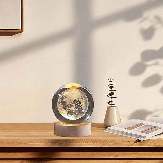 3D Acrylic LED Night Light with Durable Plastic Base Decorative Table Lamp (Moon Design)