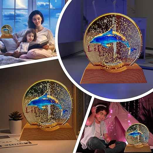 3D Acrylic LED Night Light with Durable Plastic Base Decorative Table Lamp (Dolphin Design)