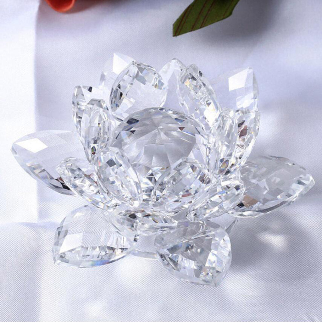 Crystal Lotus Flower Craft Paperweight Feng Shui Decor Love Holy Transparent