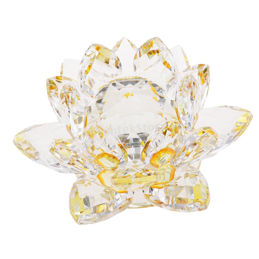 2Pcs Crystal Lotus Flower Craft Paperweight Feng Shui Decor Love Holy Yellow + Coloful